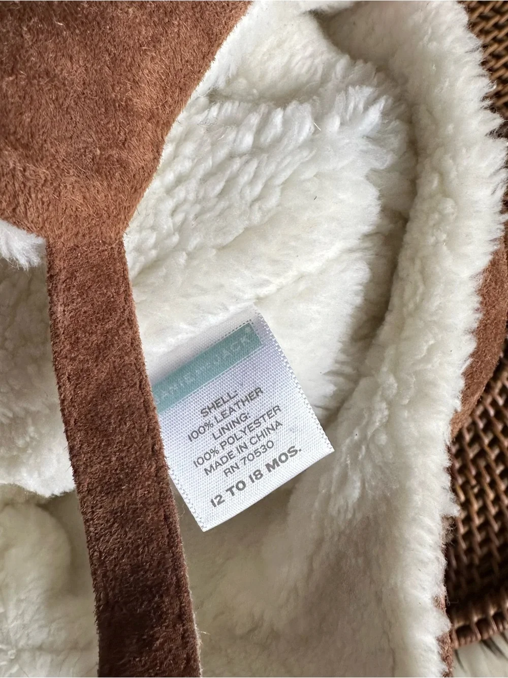 Janie & Jack Kids Brown Leather Suede Trapper Hat with Sherpa Lining 12-18M